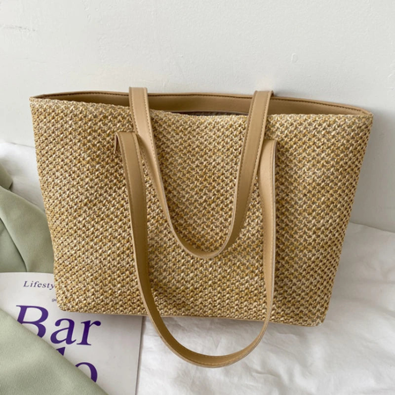 Summer Straw Bags Hit Handbags for Women Zipper Matching Tote Bag