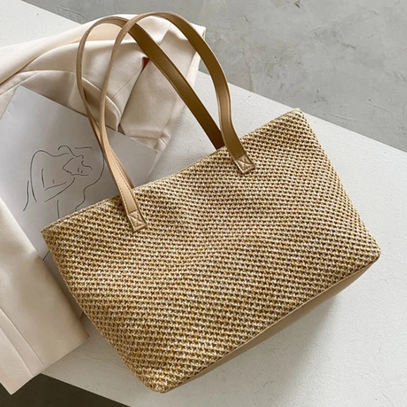 Summer Straw Bags Hit Handbags for Women Zipper Matching Tote Bag