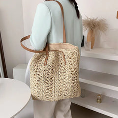 Summer Vacation Casual Tote Square Hollow Straw Beach Bag Woven Shoulder Bag