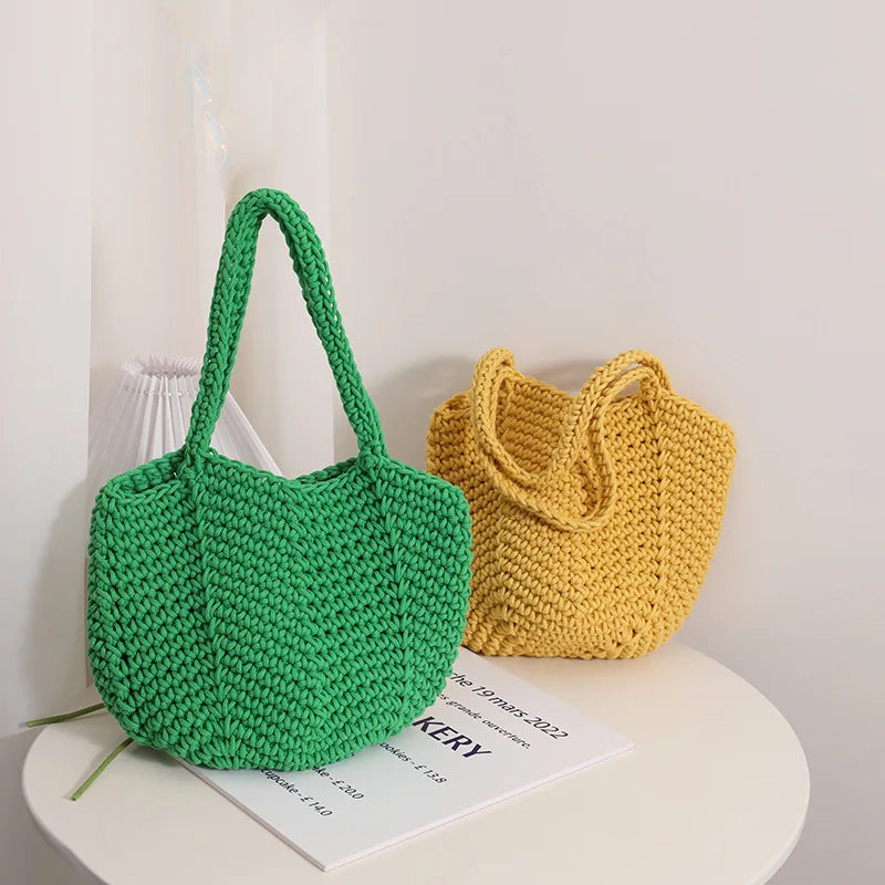 Summer Vintage Crochet Handbag Beach Holiday Tote