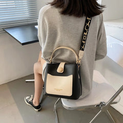 Women's PU Leather Shoulder Bucket Bags Small Handbags Wide Strap Crossbody Bags