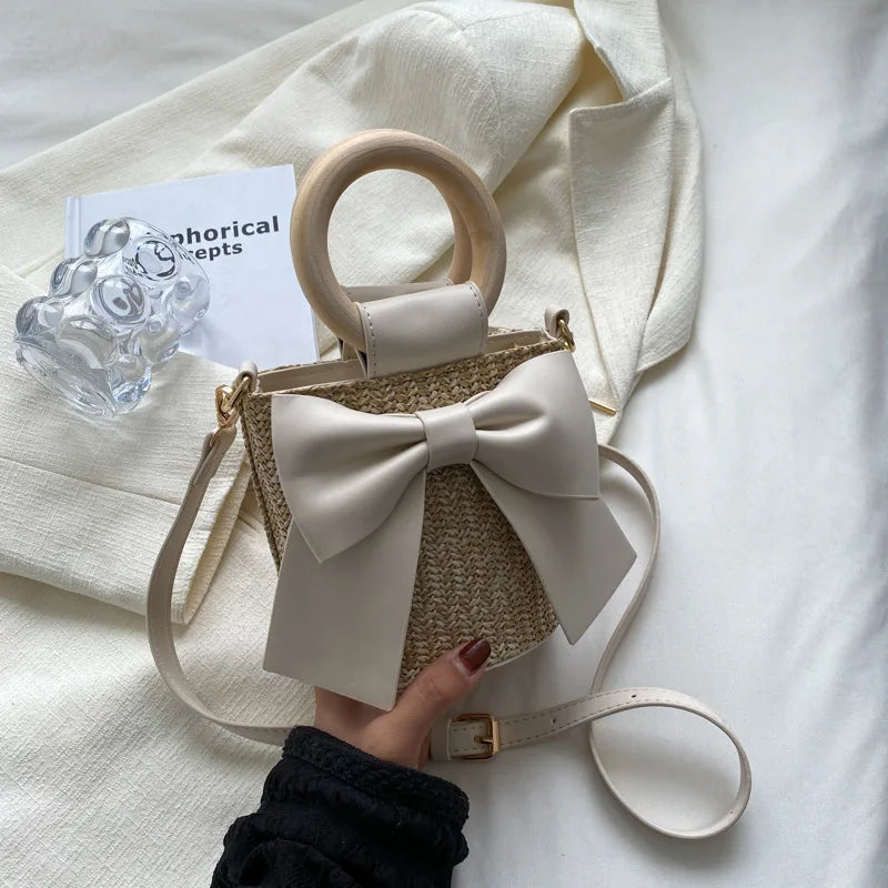 Summer Women Bag Bowknot Woven Shoulder Storage Shopping Bags B367