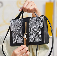 Summer Tassel Small Square Bag Snake Pattern Shoulder Messenger Crossbody Bag