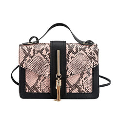 Summer Tassel Small Square Bag Snake Pattern Shoulder Messenger Crossbody Bag