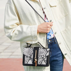 Summer Tassel Small Square Bag Snake Pattern Shoulder Messenger Crossbody Bag