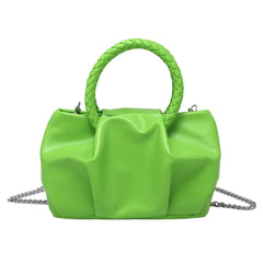 Women Neon Green Retro Pleated Shoulder Messenger Bag Pink