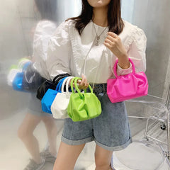 Women Neon Green Retro Pleated Shoulder Messenger Bag Pink