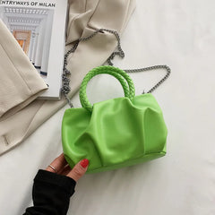 Women Neon Green Retro Pleated Shoulder Messenger Bag Pink