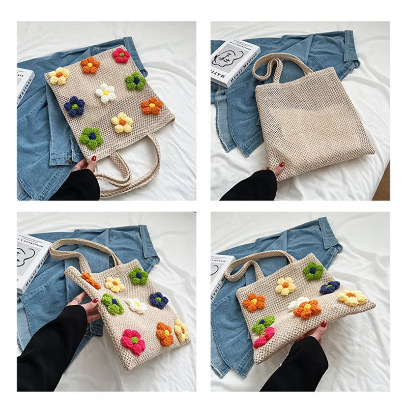 Summer Straw Shoulder Bag with Flowers Tote Bag XHJ-6009
