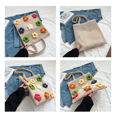 Summer Straw Shoulder Bag with Flowers Tote Bag XHJ-6009