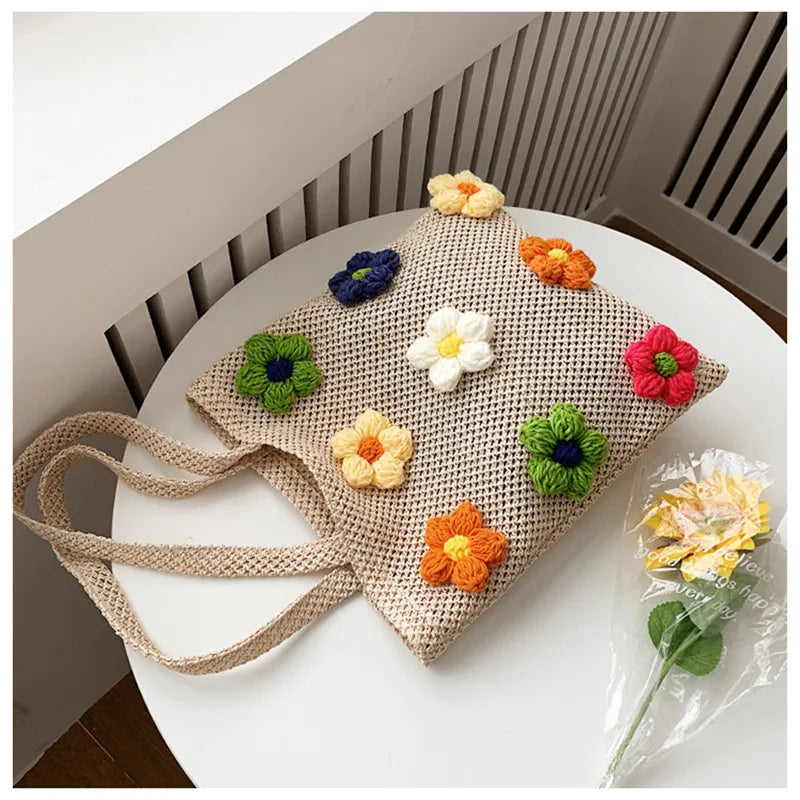 Summer Straw Shoulder Bag with Flowers Tote Bag XHJ-6009
