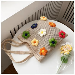 Summer Straw Shoulder Bag with Flowers Tote Bag XHJ-6009