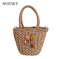 Woven Flower Handbag for Weekend Vacation