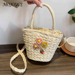 Woven Flower Handbag for Weekend Vacation