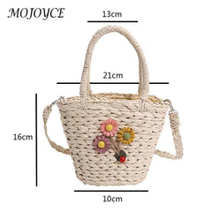 Woven Flower Handbag for Weekend Vacation