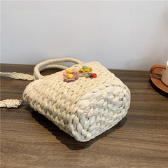 Summer Women Handbags Woven Ladies Tote Bags Casual Flower Portable Basket