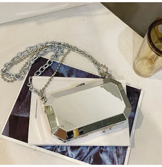 Summer Women Metal Alloy Handbags Female Chains Box Shape Shoulder Crossbody