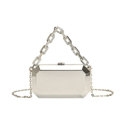 Summer Women Metal Alloy Handbags Female Chains Box Shape Shoulder Crossbody