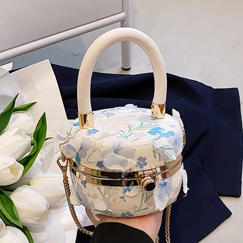 Summer Women Round Crossbody Bag Lace Flower Clutch