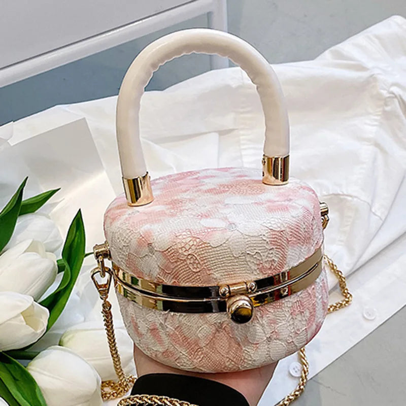 Summer Women Round Crossbody Bag Lace Flower Clutch