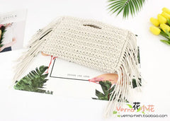 Summer Straw Handbag Women Knitting Tassel Tote Clutch Bohemian Beach Woven Bag
