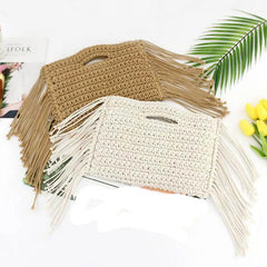 Summer Straw Handbag Women Knitting Tassel Tote Clutch Bohemian Beach Woven Bag