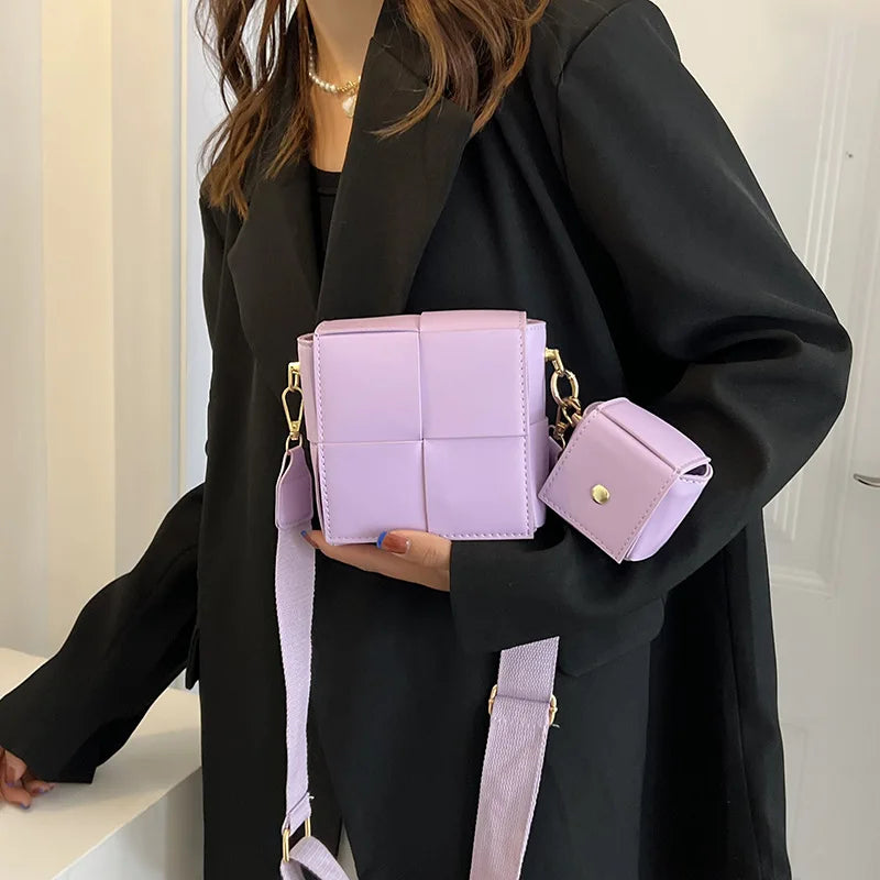 Cube Woven Handbag Crossbody Shoulder Bag Women Purse