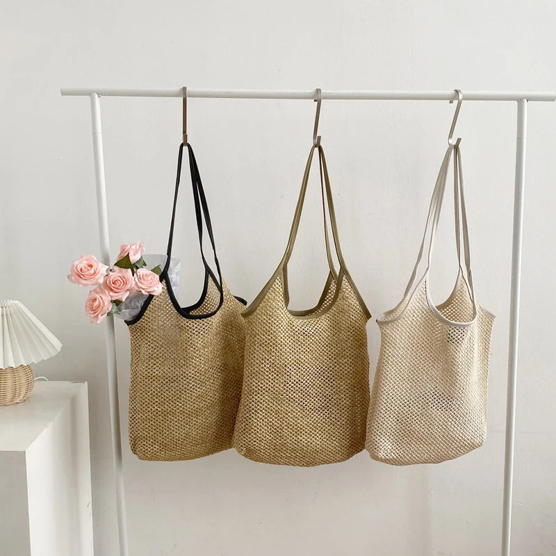 Summer Women's Straw Shoulder Bag Set Handbags Casual Beach Bag