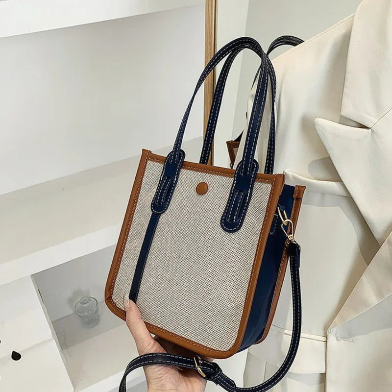 Summer Women's Small Shoulder Bag Canvas Crossbody Zippered Bucket Bag