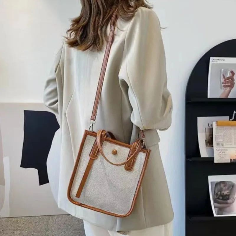 Summer Women's Small Shoulder Bag Canvas Crossbody Zippered Bucket Bag