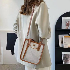Summer Women's Small Shoulder Bag Canvas Crossbody Zippered Bucket Bag