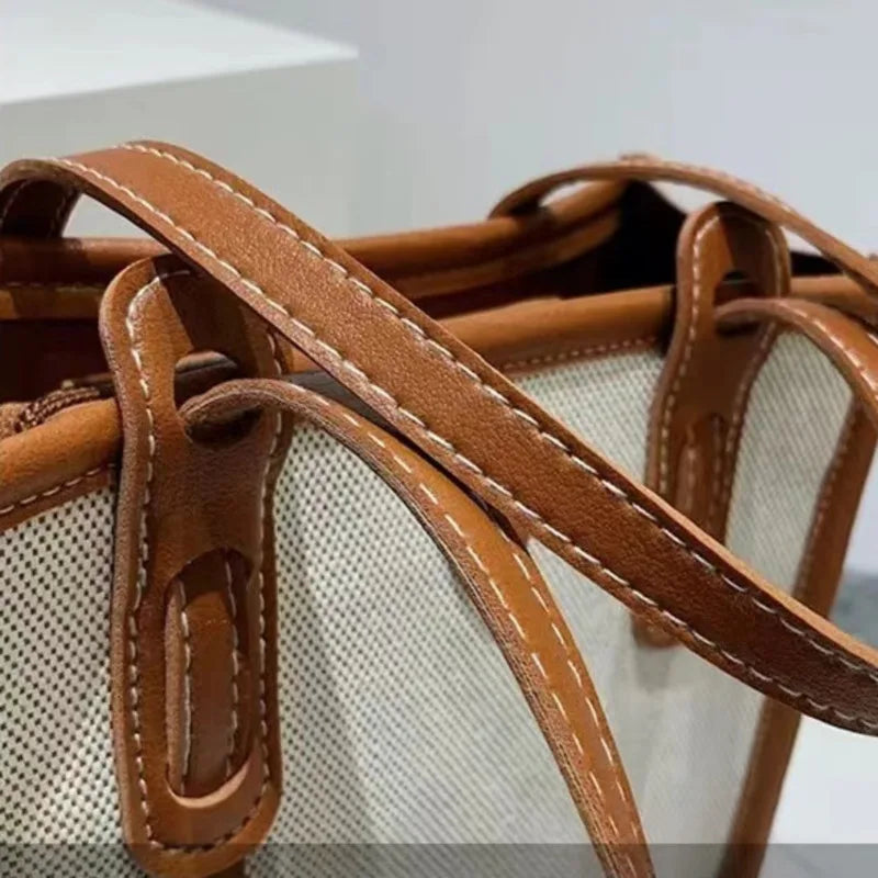 Summer Women's Small Shoulder Bag Canvas Crossbody Zippered Bucket Bag