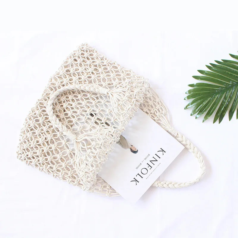 Boho Hollow Out Straw Beach Bag Macrame Tote