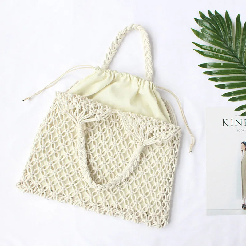 Boho Hollow Out Straw Beach Bag Macrame Tote