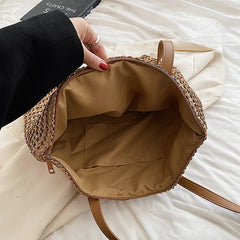Summer Woven Shoulder Bag Women Beach Straw Knitted Handbag Travel Tote