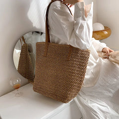 Summer Woven Shoulder Bag Women Beach Straw Knitted Handbag Travel Tote