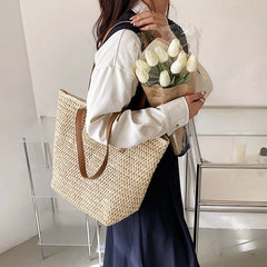 Summer Woven Shoulder Bag Women Beach Straw Knitted Handbag Travel Tote