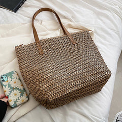 Summer Woven Shoulder Bag Women Beach Straw Knitted Handbag Travel Tote