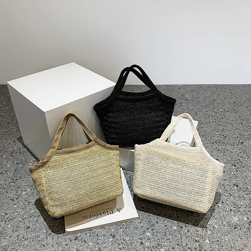 Vintage Straw Basket Beach Bag Rattan Shopping Handle Bag