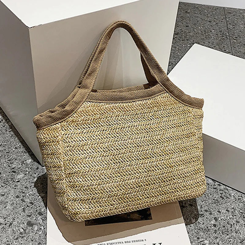 Vintage Straw Basket Beach Bag Rattan Shopping Handle Bag