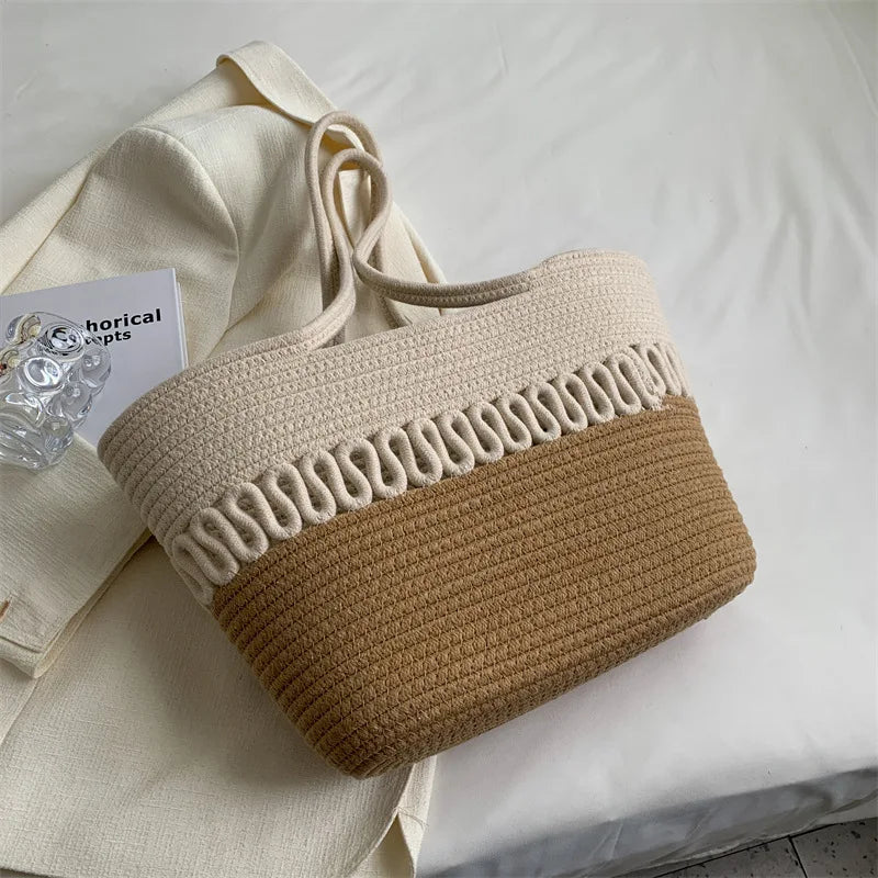 Summer Woven Straw Handbag Women Large Capacity Tote Shopping Handle Bags