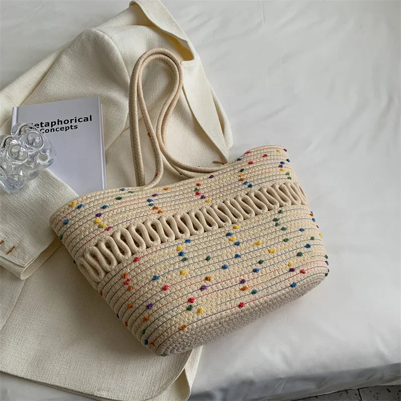 Summer Woven Straw Handbag Women Large Capacity Tote Shopping Handle Bags