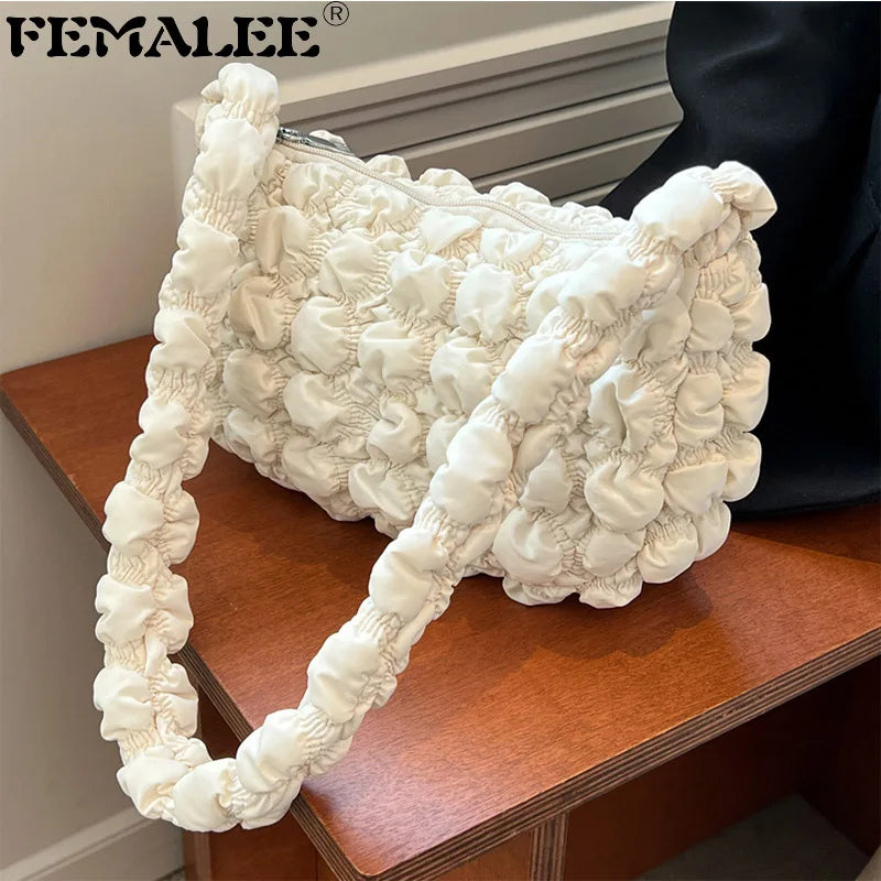 Soft Fabric Cloud Bags Padded Cotton Plaid Shoulder Handbags