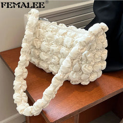 Soft Fabric Cloud Bags Padded Cotton Plaid Shoulder Handbags