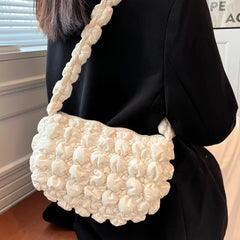 Soft Fabric Cloud Bags Padded Cotton Plaid Shoulder Handbags
