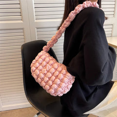 Soft Fabric Cloud Bags Padded Cotton Plaid Shoulder Handbags