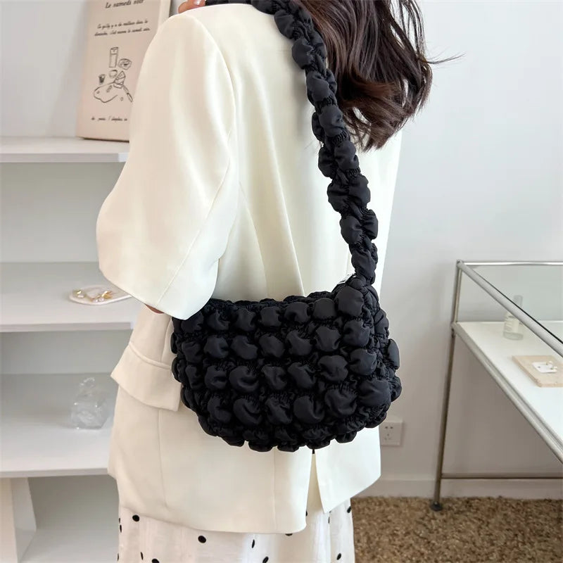 Soft Fabric Cloud Bags Padded Cotton Plaid Shoulder Handbags