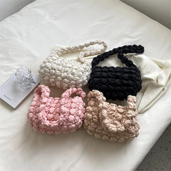 Soft Fabric Cloud Bags Padded Cotton Plaid Shoulder Handbags