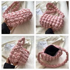 Soft Fabric Cloud Bags Padded Cotton Plaid Shoulder Handbags