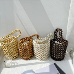 Summer Bucket Bag Drawstring Hand-Woven Beach Bag